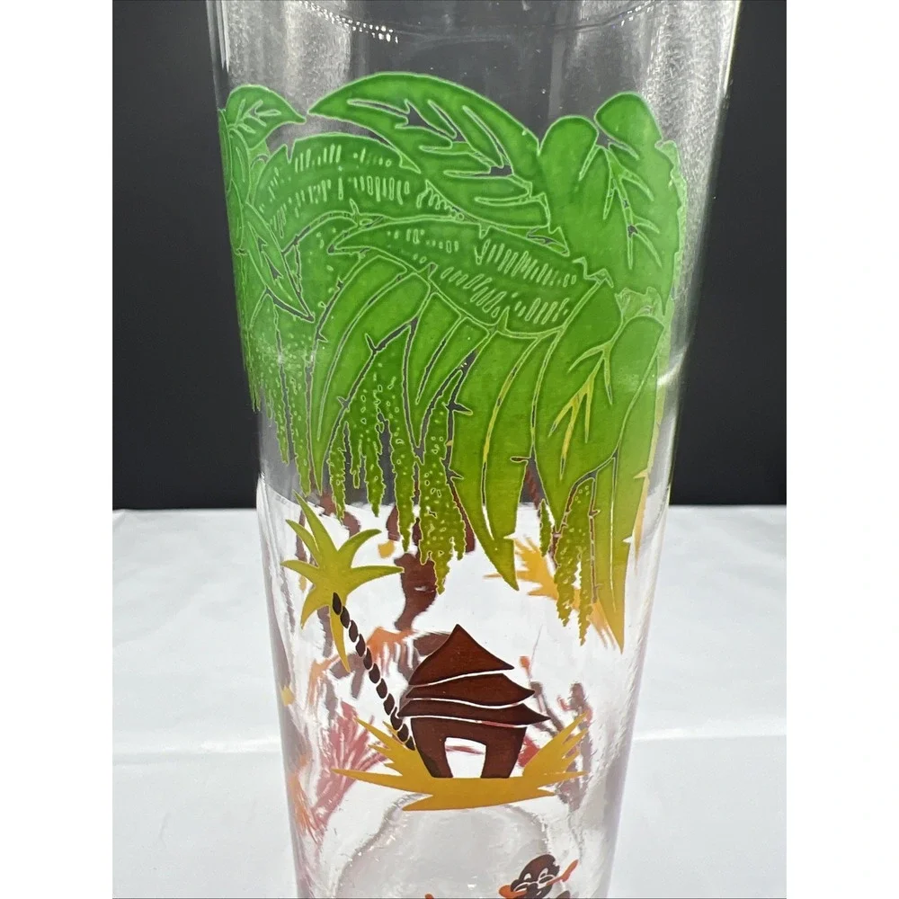 Set of 3 Vintage Federal Glass MCM Dancing Natives Tiki Tom Collins Glasses 6.75